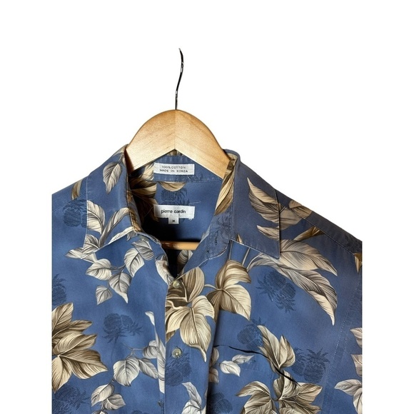 Vintage Pierre Cardin Hawaiian Short Sleeve Shirt Blue Men's Medium - Picture 7 of 7